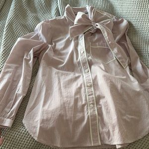 J. Crew Red and White Pinstripe Tie-neck Button Down Shirt